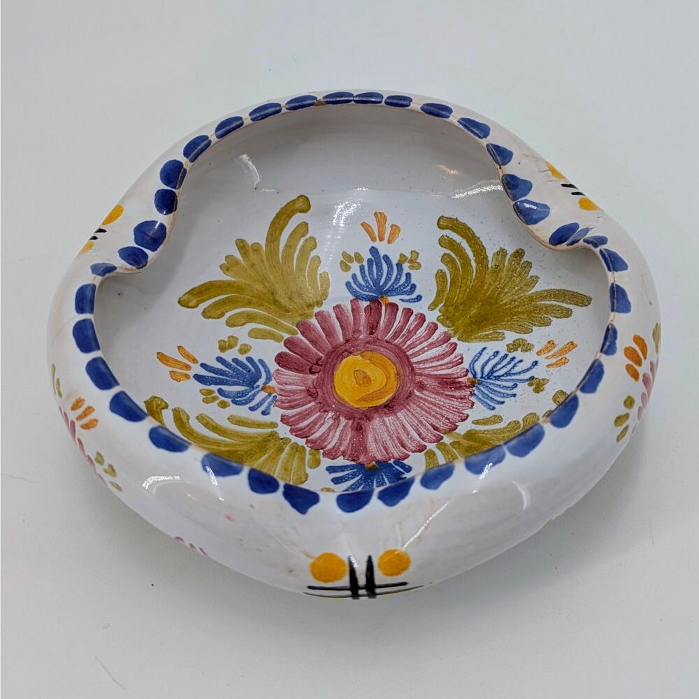 VTG Talavera Ceramic Dish Ashtray Spoon Rest Hand Painted Majolica Floral Spain